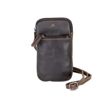 Handmade Vintage Leather Phone Bag – Crossbody Mobile Pouch with Belt Loop, Keys & Card Pocket