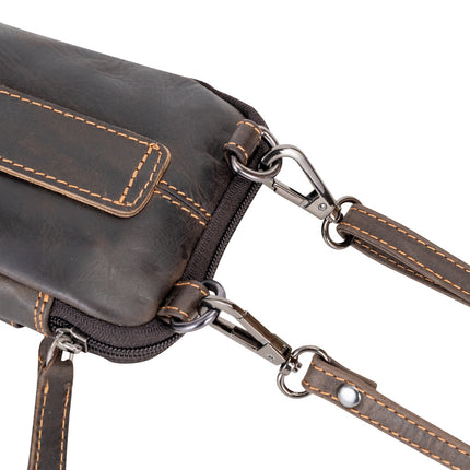 Handmade Vintage Leather Phone Bag – Crossbody Mobile Pouch with Belt Loop, Keys & Card Pocket