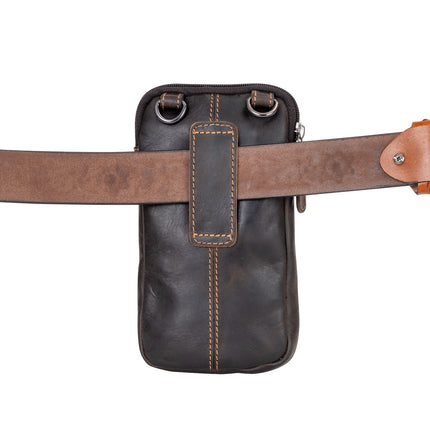 Handmade Vintage Leather Phone Bag – Crossbody Mobile Pouch with Belt Loop, Keys & Card Pocket