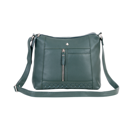 Savannah Woven Detail Leather Crossbody Bag – Sea Green