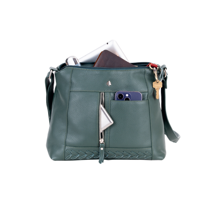 Savannah Woven Detail Leather Crossbody Bag – Sea Green