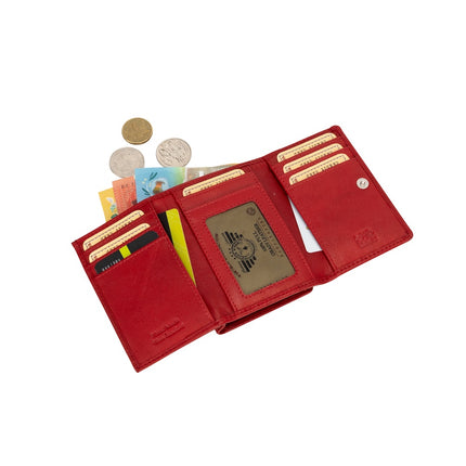 Greenwood Leather “Ruby” Ladies’ Small Tri-Fold Leather Wallet – Compact RFID Wallet in Red