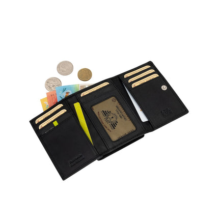 Greenwood Leather “Ruby” Ladies’ Small Tri-Fold Leather Wallet – Compact RFID Wallet in Black