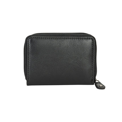 The Midnight | Women's Black Leather Zip-Around Accordion Card Wallet | Greenwood Leather