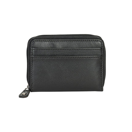 The Midnight | Women's Black Leather Zip-Around Accordion Card Wallet | Greenwood Leather
