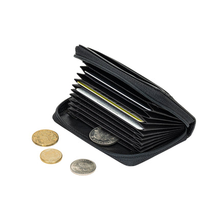 The Midnight | Women's Black Leather Zip-Around Accordion Card Wallet | Greenwood Leather