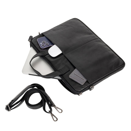 Leather Laptop Sleeve - MacBook Pro/Air 13 / 15 / 16 inch sleeve with Strap - Montreal Black